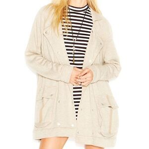 Free People Linen Blend Double Breasted Slouchy Jacket in‎ Beige Size Small